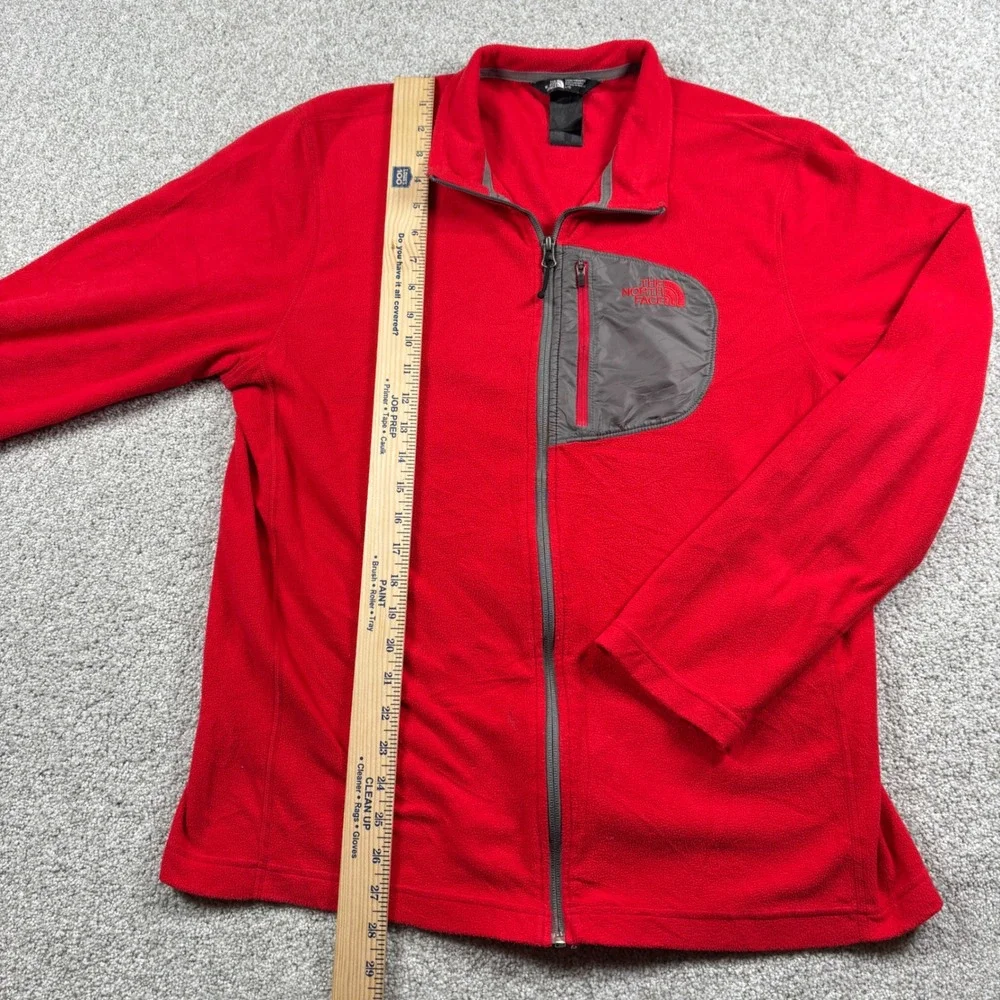 The North Face Fleece Jacket Mens L Red Full Zip Chest Pocket Mock Neck